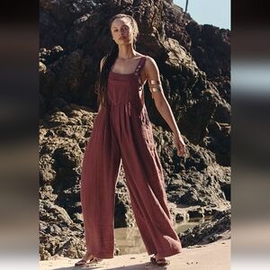 Free People Sun-Drenched Overalls Antique Oak Small NWT